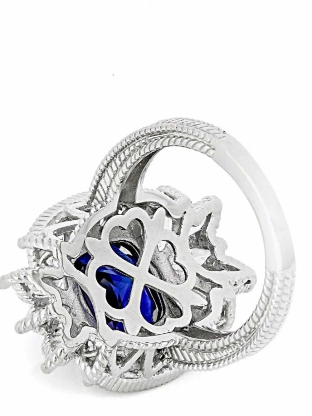 Judith Ripka Lab Blue Sapphire & CZ Rhodium Over Sterling Silver Ring, Size 6